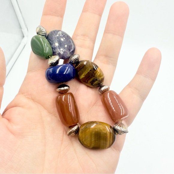 Multicolor Gemstone Chunky Beaded Stretch Bracelet - Picture 1 of 5